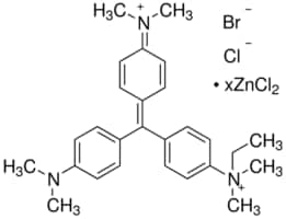 METHYL GREEN 65% dye content For Microscopical Staining BASIC BLUE 20, 4-[[4-(Dimethylamino)phenyl][4- (dimethyliminio)cyclohexa-2,5-dien-1-ylidene]methyl]- N,N,N-trimethylanilinium dichloride C.I.No.42590 It is used as counterstain in Altamann's technique for mitochondria in Kumics Methylgreen- Pyronin. Stain for nuclei & cytoplasmic granules of liver cells.